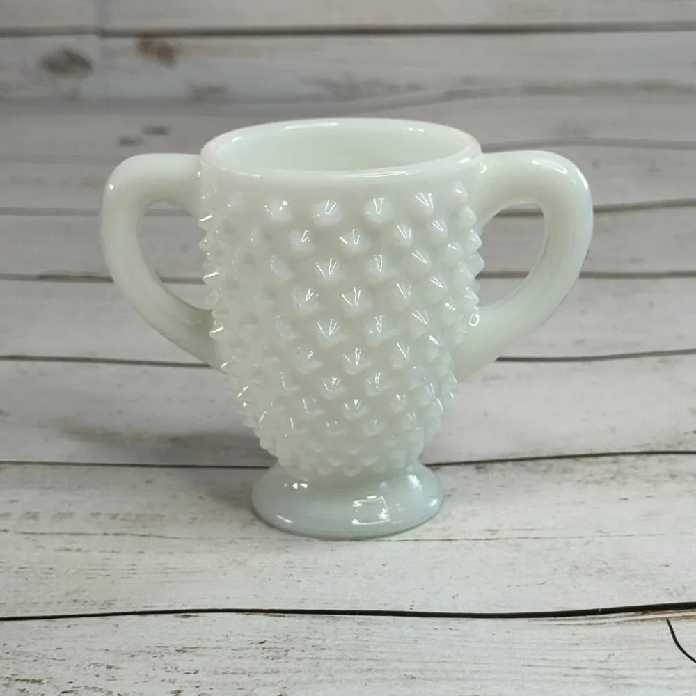 Vintage Fenton Milk Glass Hobnail Creamer & Sugar‎ Bowl Set White